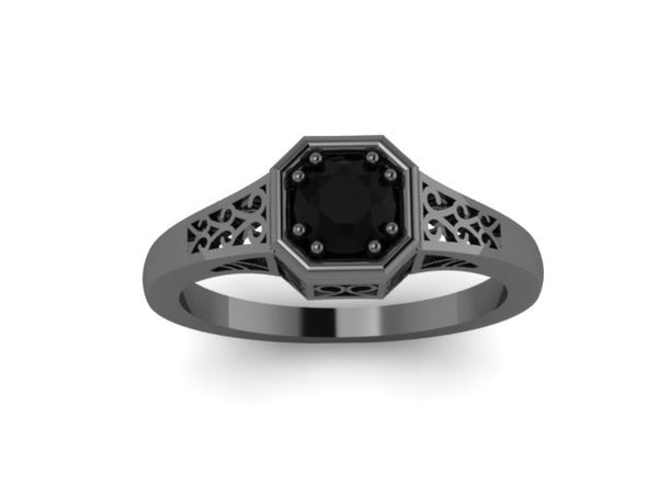 Edwardian Black Diamond Engagement Ring 14K Black Gold Vintage Ring Fine Jewelry Special Gifts Unique Gems Bridal Ring Wedding Ring- V1118R