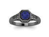 Edwardian Blue Sapphire Engagement Ring 14K Black Gold Vintage Ring With 5mm Blue Sapphire Center Fine Jewelry Gemstone Engagement - V1118