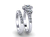 Diamond Halo Forever One Moissanite Three-Stone Engagement Ring One Diamond Matching Band 14K White Gold Bridal Set Valentines - V1119