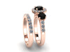 Diamond Halo Bridal Set Natural Black Diamond Engagement Ring w/One Diamond Matching Band 14K Rose Gold Engagement RIng Marriage Set - V1119