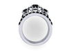 Natural Black Halo Diamond Three-Stone Engagement Ring with One Black Diamond Matching Band 14K White Gold Bridal Set Women's Jewelry -V1119