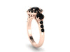 Natural Black Halo Diamond Three-Stone Engagement Ring 14K Rose Gold Wedding Ring Women's Jewelry Valentine's Gift Promise Ring I Do - V1120