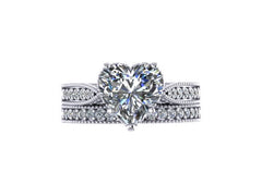 Victorian Diamond Bridal Set Engagement Ring  With Matching Band Forever Brilliant Heart Shape Moissanite Ctr 14K White Gold Rings - V1126