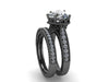 Victorian Diamond Bridal Set Engagement Ring With Matching Band Forever Brilliant Heart Shape Moissanite Ctr 14K Black Gold Vintage - V1126