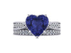 Victorian Diamond Bridal Set Engagement Ring  With Matching Band Heart Shape Blue Sapphire Center 14K White Gold Mother's Day Gift - V1126