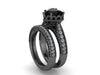 Victorian Diamond Bridal Set Engagement Ring With Matching Band Heart Shape Natural Black Diamond Center 14K Black Gold Vintage Ring - V1126