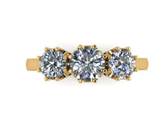 Unique Three-Stone Charles & Colvard Forever One Moissanite Band French Style Fine Jewelry 14K Yellow Gold Mother's Day Gift -V1128