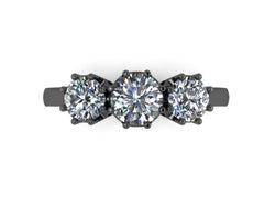 Three-Stone Charles & Colvard Forever One Moissanite Band French Style Fine Jewelry 14K Black Gold Mother's Day Gift Unique Gift-V1128