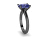 10x8mm Cushion Cut Blue Sapphire Solitaire Engagement Ring 14K Black Gold Wedding Ring Marraige Bridal Fine Jewelry Elegant Gemstone -V1131