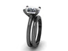 10x8mm Cushion Cut White Sapphire Bridal Set 14K Black Gold Wedding Ring with Matching Band Bridal Fine Jewelry Elegant Gemstone Rings-V1132