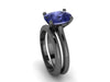 10x8mm Cushion Cut Blue Sapphire Solitaire Bridal Set 14K Black Gold Wedding Ring Marraige Bridal Fine Jewelry Elegant Gemstone Rings-V1132
