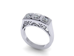 Edwardian Three-Stone Diamond Engagment Ring Vintage Wedding Estate Fine Jewelry Antique Ring 14k White Gold Ring Anniversary Gift -V1134