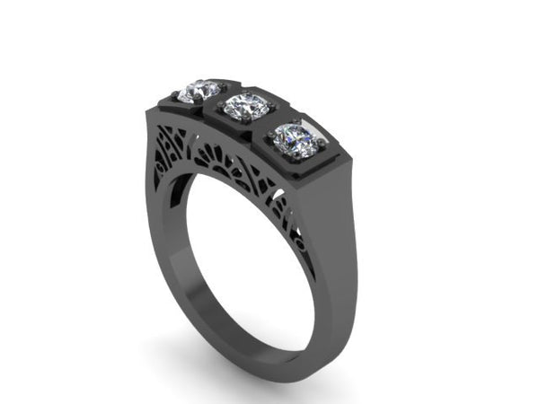 Edwardian Three-Stone Diamond Engagment Ring Vintage Wedding Estate Fine Jewelry Antique Ring 14k Black Gold Ring Anniversary Gift -V1134