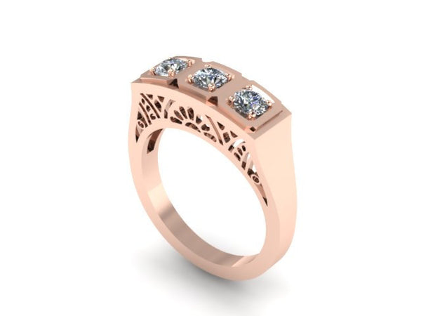 Edwardian Three-Stone Diamond Engagment Ring Vintage Wedding Estate Fine Jewelry Antique Ring 14k Rose Gold Ring Anniversary Gift -V1134