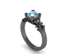 Unique Vintage Aquamarine Engagement Ring 14K Black Gold Diamond Wedding Ring Estate Fine Jewelry Original Gemstone Rings Wedding -V1135