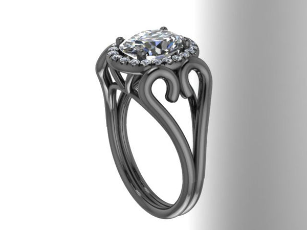 14k Black Gold Unique Engagement Ring Oval Moissanite Bridal Ring Heart Statement Ring Diamond Gift Marriage Brilliant Wedding Ring - V1137