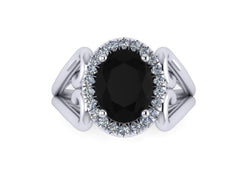 Unique Engagement Ring Oval Black Diamond Engagement Ring Heart Engagment Ring Diamond 14k White Gold Engagemetn Ring Bridal Rings  - V1137