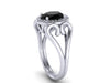 Unique Engagement Ring Oval Black Diamond Engagement Ring Heart Engagment Ring Diamond 14k White Gold Engagemetn Ring Bridal Rings  - V1137