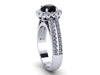 Unique Engagement Ring Round 7mm Genuine Black Diamond Center White Diamond Halo Double Shank Ring Custom Jewelry Gem Gifts 14k Ring - V1138