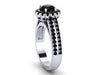 14k White Gold Unique Engagement Ring Round 7mm Genuine Black Diamond Ctr Black Diamond Halo Double Shank Ring Custom Jewelry Gifts- V1138