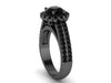 14k Black Gold Unique Engagement Ring Round 7mm Genuine Black Diamond Ctr Black Diamond Halo Double Shank Ring Custom Jewelry Gifts- V1138