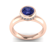 Blue Sapphire Engagement Ring Diamond Wedding Ring 14k Rose Gold Engagement Ring Valentine's Gift Unique Fine Jewelry Gemstone rings - V1139