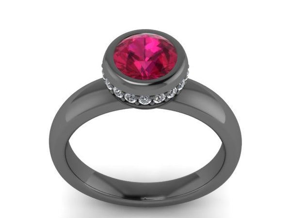 Ruby Engagement Ring Diamond Wedding Ring 14k Black Gold Engagement Ring Valentine's Gift Unique Fine Jewelry Gemstone ring Bridal- V1139