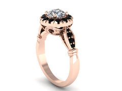 Victorian Engagement Ring Moissanite Engagement Ring 14k Rose Gold Genuine Black Diamond Engagement Ring Valentine's Gift Etsy Rings-V1140