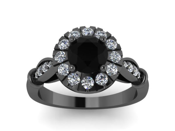 Black Diamond Engagement Ring Black Gold Engagement Ring Victorian Bridal Jewelry Valentine's Gift Vintage Style Genuine Gemstones -V1140