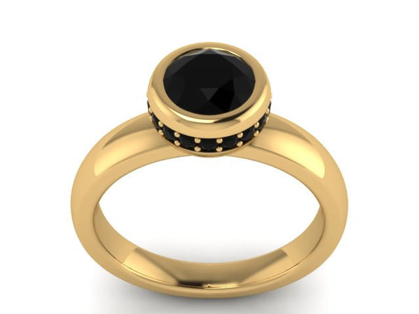 Black Diamond Engagement Ring Wedding Ring 14k Yellow Gold Engagement Ring Valentine's Gift Unique Fine Jewelry Gemstone ring Propose- V1139