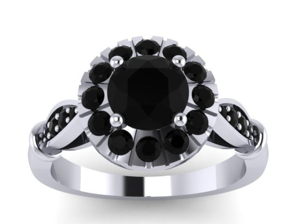 Genuine Black Diamond Engagement Ring 14k White Gold Engagement Ring Victorian Bridal Jewelry Valentine's Gift Vintage Style Gemstone -V1140