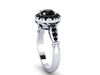 Genuine Black Diamond Engagement Ring 14k White Gold Engagement Ring Victorian Bridal Jewelry Valentine's Gift Vintage Style Gemstone -V1140
