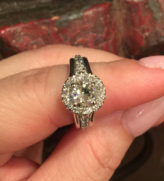Diamond Halo Engagement Ring Moissanite Wedding Classic Engagement 14K White Gold Ring With 6.5mm Forever One Moissanite Center - V1110