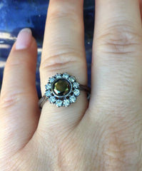 Victorian Engagement Ring Diamond Vintage Engagement 14K Black Gold Wedding Ring with 6mm Round Natural Black Diamond Unique Gemstone- V1105