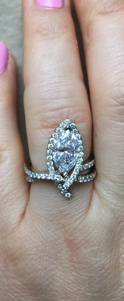 Marquise Engagement Ring Diamond Modern Bridal Ring 14K White Gold Ring Fine Jewelry Halo Diamond Engagement 12x6mm Moissanite Center- V1115