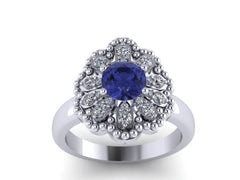Blue Sapphire Engagement Ring Diamond Wedding Ring 14k White Gold September Birthstone Proposal Gemstone Engagement Ring Sapphire  -V1141