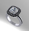 Black Diamond Halo Engagement Ring Moissonite Engagement Ring 14K White Gold with F1 Moissanite Cntr Bridal Jewelry Fine Valentine's-V1076