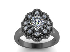 Black Gold Engagement Ring With Forever One Moissanite Center Diamond Wedding Ring 14k White Gold Bridal Ring Flower Proposal Ring -V1141