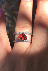 Garnet Engagement Ring Diamond Engagement Ring January Brithstone Ring 14K Black Gold Band Orange Garnet Valentine's Special Gift - V1084