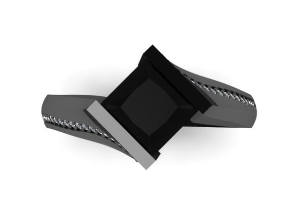 Princess Cut Black Diamond Engagement Ring 14k Black Gold Ring Fine Modern Design Proposal Ring Gifts For Her Etsy Fine Jewellery - V1142