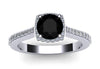 Diamond Halo Engagement Ring Black Diamond Wedding Ring 14K White Gold Engagement Ring with 6mm Round Natural Black Diamond Center - V1082