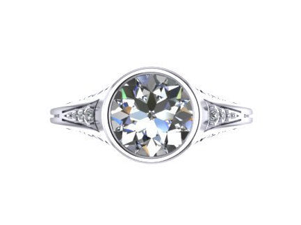 Platinum Edwardian Diamond Ring with 7mm Round White Sapphire Ctr Vintage Wedding Ring Bridal Jewelry Original Engagement Gift Ideas - V1055