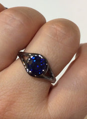 Grace Collection Engagement Ring in 14K Black Gold Wedding Ring with 7mm Round Blue Sapphire Center Sapphire Engagement Ring Etsy  - V1095