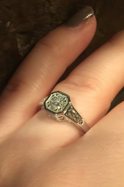 Edwardian Moissanite Engagement Ring 14K White Gold Vintage Ring With 5mm Forever One Moissanite Center Etsy Fine Jewelry GIft - V1118